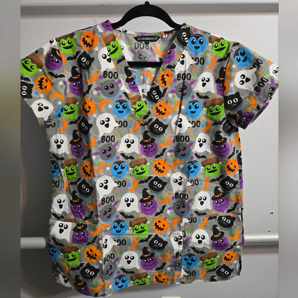 Halloween Print Scrub Top